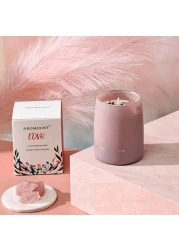 Cranberry Rose Scented Candle with Crystal Inside Healing Rose Quartz Crystal Candle and Dried Flowers 10oz Soy Wax 55 Hours Long Lasting Burn Love