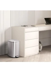 EKO 12L Square Step Bin Stella - Silver Compact Pedal Bin with Soft-Close Lid Fingerprint-Resistant Finish Removable Inner Liner
