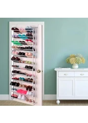 Generic 36 Pair Over the Door Hanging Hook 12 Tier Shoe Rack Adjustable Shelf Organiser Holder Storage Stand Space Saving Multi-layer Easy Installation For Living room Shoe Rack