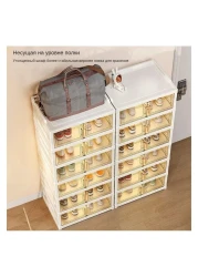 Foldable Shoe Rack &ndash; 6-Tier Plastic Shoe Shelf Organizer for 12 Pairs &ndash; Stackable Shoe Cabinet with Collapsible Storage Bins &amp; Doors for Closet, Entryway, Bedroom &amp; Hallway
