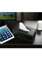 KINGFOM Rectangular PU Leather Tissue Box Cover Facial Tissue Paper Napkin Holder for Bathroom Home Office Car Automotive Decoration with Magnetic BottomBlack