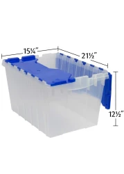 AkroMils 12 Gallon KeepBox File Box Plastic Stackable Storage Container with Hinged Attached Lid and Rails for Hanging File Folders 21Inch L x 15Inch W x 12Inch H ClearBlue