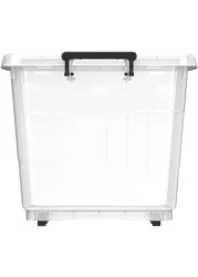 Cosmoplast 132L Clear Plastic Storage Box With Wheels &amp; Lockable Lid, Transparent