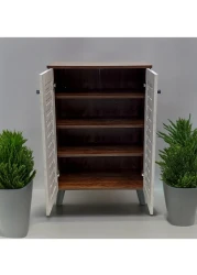 GALAXY DESIGN Wooden Shoe Cabinet with 2 Doors, 4-Tier Storage Shoe Organizer, Malaysian Design, Shoe Rack for Hallway and Living Room, Grey Brown