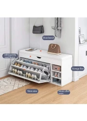 Generic Wooden Shoes Rack Bench With Shoe Changing Stool, Foldable Seat, Nonwoven Fabric Cover Closet, 80X34X53cm, White