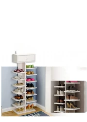 رف أحذية أرضي متعدد الوظائف مع رف تخزين وحامل زهور ورف كتب لتوفير المساحة في المداخل المنزلية وغرف المعيشة.