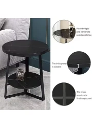 Vital 2-Layer Round Coffee Table,End Tables for Living Room, Side Tables, Sturdy and Easy Assembly,Double-deck Round Wood Look Accent Furniture with Wood Frame (BLACK)