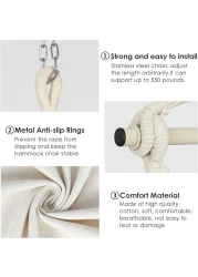 VITAL Travel Canvas Hammock Garden Sports Dormitory Bedroom Hanging Chair Outdoor Swing Hanging Rope Hammock Chair Swing Seat Best for Indoor Outdoor Hanging Rope Swing Seat Chair Beige