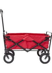 Folding Camping Cart Wagon - 4 Wheel Collapsible Beach Trolley, Portable Garden Camping Picnic &amp; DIY Waste Wagon Adjustable Rotary Handle - BLACK - RED - BLUE - GREEN (RED)