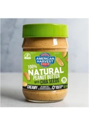 امريكان هارفست زبدة الفول السوداني الطبيعية 100% مع بذور الشيا بدون سكر مضاف / ملح محلي، 510 جرام