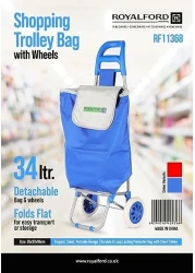 Royalford 34 L Shopping Trolley Bag- Rf11368 Multi-Purpose Utility Trolley Bag With Handles And Wheels Durable, Portable And Stylish Polyester Bag Large Space Perfect For Storing Things Blue