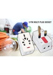 03 Way Adapter with Square-Pin, Universal Socket with Light And 13A Fuse. Travel Adaptor for KSA/UAE/UK/HK, AC Power Plug for US/AU/JP/CN, 3 Pin plug adapter.