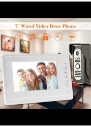 7&rdquo; Wired Door Phone System Intercom Doorbell with Indoor and Outdoor Camera Support Unlock Infrared Night View Rainproof for Home Surveillance
