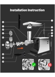 Electric Meat Grinder, Sausage Stuffer Maker, Heavy Duty Meat Mincer with Stainless Steel Cutting Blade, 3 Grinding Plates, 1 Sausage Maker &amp; Kubbe Kit for Home Kitchen Use