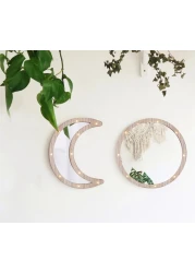 Wooden Crescent Moon Ramadan Decorative Mirror with LED Lights 30x22cm