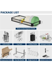 MZH Qryy Dish Drying Rack Over The Sink, Leaderpro Premium 304 Stainless Steel Dish Drainer Shelf, Kitchen Supplies, Countertop Space Saver Display Stand Tableware Organizer Utensils Holder, Black