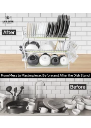 Life Smile Stainless Steel Dish Rack - 3 Tier with Utensils and Glass Holder Long Lasting and Durable