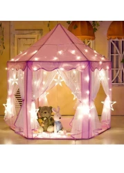 Portable Kids Toy Tipi Tent With Star Light Girl Castle Play House