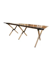 Brown Folding camping table carbon steel portable roll-up picnic table for 4-6 person BBQ Party Large Size 120*60*45cm