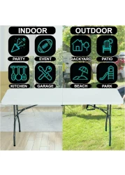 HEXAR&reg; Heavy Duty Multipurpose Camping Table Portable Folding Table Picnic Dining table Centerfold Ideal for Crafts Outdoor Events Lightweight and Durable Table with Carry Handle (L180 W74 H74 CM)