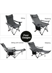 Camping Chair Foldable Beach Chairs Adjustable High Back Lawn Chair Recliner Support 130KG with Cup Holder Pocket Carry Bag for Adult Outdoor Picnic Travel Fishing with Foot Pad