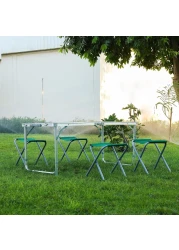 Royalford Camping Table And Chairs- Rf11676 Lightweight, Portable And Foldable, Folds Flat For Storage Iron Tube With Washable Cloth And Perfect For Indoor And Outdoor Entertainment Silver