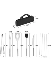 9 Pcs BBQ Grill Tool Set Stainless Steel Barbecue Accessories Kits with Carry Bag
