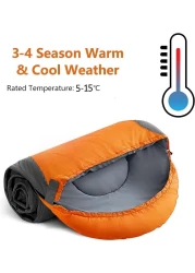 كيس نوم خفيف الوزن مقاوم للماء ودافئ للتخييم للبالغين مع كيس ضغط - أزرق