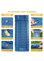 HEXAR&reg; Self Inflating Sleeping Pad with Foot Pump 190X64 Built-in Pump Foldable Sleeping Mat with Pillow for Camping Hiking Durable Inflatable Air Mattress - Carry Bag, Repair Patches (Navy Blue)
