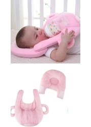 Comfortable Baby Feeding Pillow with Bottle Holder Pocket - Ergonomic Nursing Cushion for Breastfeeding and Bottle-Feeding, Hypoallergenic Infant Support Pillow" Pink