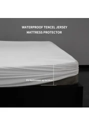 Tencel Waterproof Mattress Protector Double Bed Size 150x200cm High Absorption Tencel+TPU Pad Cover for Pets Kids Adults Deep Pocket Style 100% Waterproof Tencel Jersey Mattress Protector Double White