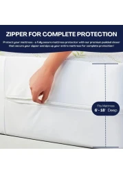 Bamboo Mattress Protector with Zipper 100 Waterproof King Size Cooling Mattress Cover Ultra Soft Jacquard Fabric Breathable Noiseless Mattress Pad Cover Zippered Mattress Encasements