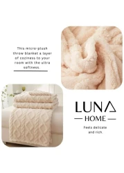 Luna Home Throw Blanket Super Soft, Ivory Color, Woven Style