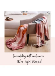 LUNA HOME Fleece Blanket 200*230cm Super Soft Throw Geometric Design, Old Rose Color.