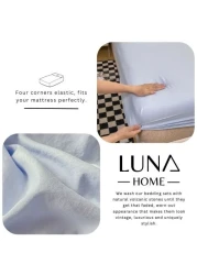 LUNAHOME-3 Pieces Fitted Bedsheet Set, Washable Cotton, Light Blue Color, Queen Size.