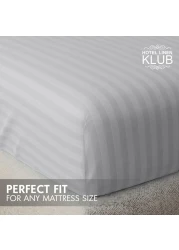 Klub Linen 3PC Striped Fitted Sheet Set, Ultra Soft Microfiber Bedding Set - 1 Fitted Sheet Queen (150x200cm) with Deep Pocket and 2 Pillowcases (50 x 75 cm), Light Grey