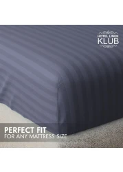 Klub Linen 3PC Striped Fitted Sheet Set, Ultra Soft Microfiber Bedding Set - 1 Fitted Sheet Single (90x190cm) with Deep Pocket and 2 Pillowcases (50 x 75 cm), Dark Grey