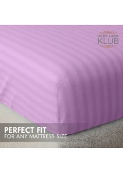 Klub Linen 3PC Striped Fitted Sheet Set, Ultra Soft Microfiber Bedding Set - 1 Fitted Sheet King (180x200cm) with Deep Pocket and 2 Pillowcases (50 x 75 cm), LILAC