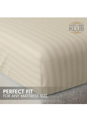 Klub Linen 3PC Striped Fitted Sheet Set, Ultra Soft Microfiber Bedding Set - 1 Fitted Sheet Single (90x190cm) with Deep Pocket and 2 Pillowcases (50 x 75 cm), Beige
