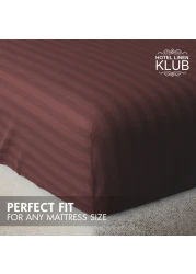 Klub Linen 3PC Striped Fitted Sheet Set, Ultra Soft Microfiber Bedding Set - 1 Fitted Sheet Single (90x190cm) with Deep Pocket and 2 Pillowcases (50 x 75 cm), Chocolate
