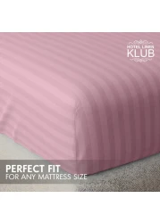 Klub Linen 3PC Striped Fitted Sheet Set, Ultra Soft Microfiber Bedding Set - 1 Fitted Sheet Double (120x200cm) with Deep Pocket and 2 Pillowcases (50 x 75 cm), Baby Pink