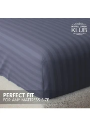 Klub Linen 3PC Striped Fitted Sheet Set, Ultra Soft Microfiber Bedding Set - 1 Fitted Sheet Queen (150x200cm) with Deep Pocket and 2 Pillowcases (50 x 75 cm), Dark Grey