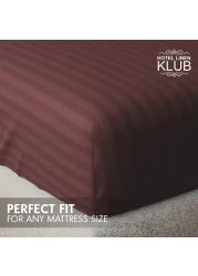 Klub Linen 3PC Striped Fitted Sheet Set, Ultra Soft Microfiber Bedding Set - 1 Fitted Sheet King (180x200cm) with Deep Pocket and 2 Pillowcases (50 x 75 cm), Chocolate