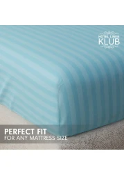 Klub Linen 3PC Striped Fitted Sheet Set, Ultra Soft Microfiber Bedding Set - 1 Fitted Sheet Single (90x190cm) with Deep Pocket and 2 Pillowcases (50 x 75 cm), Aqua