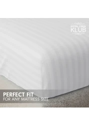 Klub Linen 3PC Striped Fitted Sheet Set, Ultra Soft Microfiber Bedding Set - 1 Fitted Sheet Single (90x190cm) with Deep Pocket and 2 Pillowcases (50 x 75 cm), White