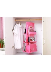 Blooming Time 6 Pockets Hanging Purse Handbag Organizer Clear Hanging Shelf Bag Collection Storage Holder Purse Bag Wardrobe Closet