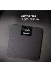 Geepas Digital Body Scale GBS46524UK, Maximum Weight Of 180kg, Anti Slip Glass Platform, Black