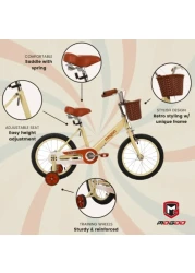 Mogoo Retro Kids Road Bike For 5-8 Years Old Girls &amp; Boys, Adjustable Seat, Handbrake, Reflectors, Chainguard, Classic Style, Vintage Basket, 16 Inch Bicycle With Training Wheels, Gift For Kids, Beige