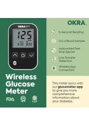 Okra Pro Glucose Monitor Kit Syncs with Free App Meter Test Strips Lancets Lancing Device Control Solusion and Carry Case