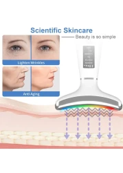 RedLightTherapyforFace and Neck AntiAging Facial and Neck Massager Soothing and Relaxing Face Massager Device with 4 Color LED Therapy Vibration and Thermal Functions for Skin Care White